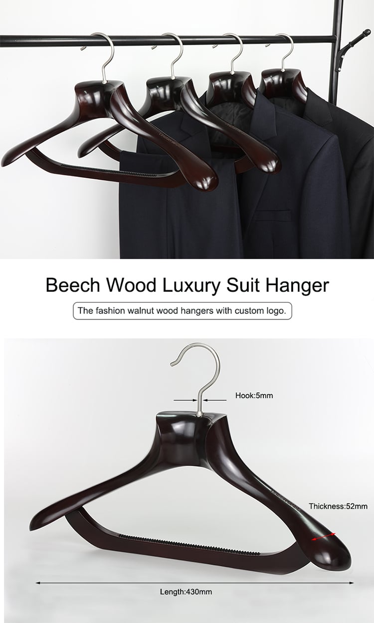 Deluxe Black Wooden Suit Hanger w/Non-Slip Bar